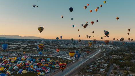 Hot air balloons rise over Albuquerque, New Mexico 