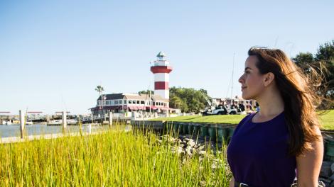 View of the coast and Harbour Town Lighthouse in Hilton Head Island, South Carolina View of the coast and Harbour Town Lighthouse in Hilton Head Island, South Carolina