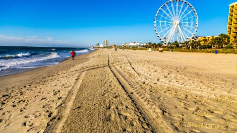 Walking on the sand by the SkyWheel in Myrtle Beach, South Carolina Walking on the sand by the SkyWheel in Myrtle Beach, South Carolina