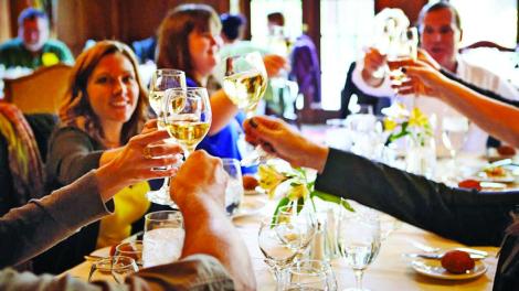 Toasting at The Immigrant restaurant in Kohler, Wisconsin