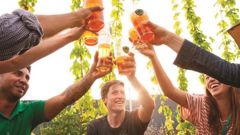 在俄勒冈州尤金市的 Hop Valley Brewing 啤酒公司举杯相庆 在俄勒冈州尤金市的 Hop Valley Brewing 啤酒公司举杯相庆