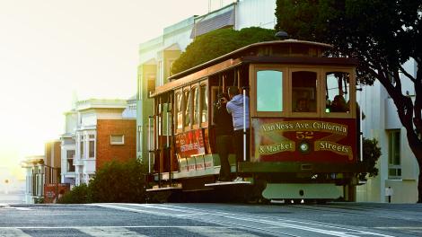 Sightseeing on one of San Francisco's iconic cable cars Sightseeing on one of San Francisco's iconic cable cars