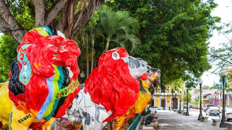 Plaza Las Delicias 广场展示色彩缤纷的狮子雕像 Plaza Las Delicias 广场展示色彩缤纷的狮子雕像