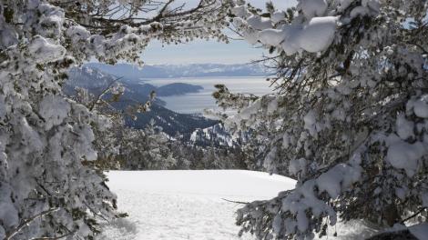 View from the top of a mountain with the lake in the background at Lake Tahoe View from the top of a mountain with the lake in the background at Lake Tahoe
