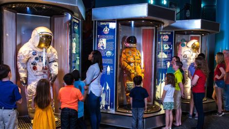Checking out historic spacesuits at Space Center Houston in Texas