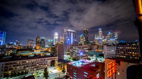 Brilliant downtown view from the Ace Hotel rooftop in Los Angeles
