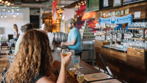 Taste-testing sample brews at Baderbräu Tap and Kitchen Taste-testing sample brews at Baderbräu Tap and Kitchen