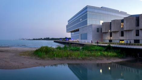 Moonlit view of the Northwestern University campus on the shores of Lake Michigan in Evanston, Illinois Moonlit view of the Northwestern University campus on the shores of Lake Michigan in Evanston, Illinois