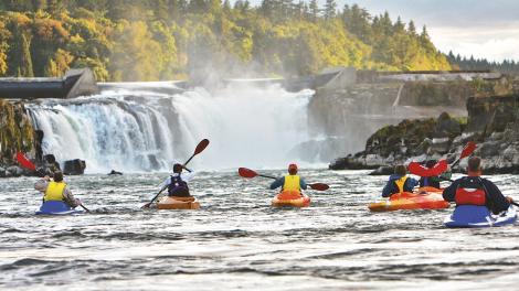 在俄勒冈市的威拉米特瀑布划船 在俄勒冈市的威拉米特瀑布划船