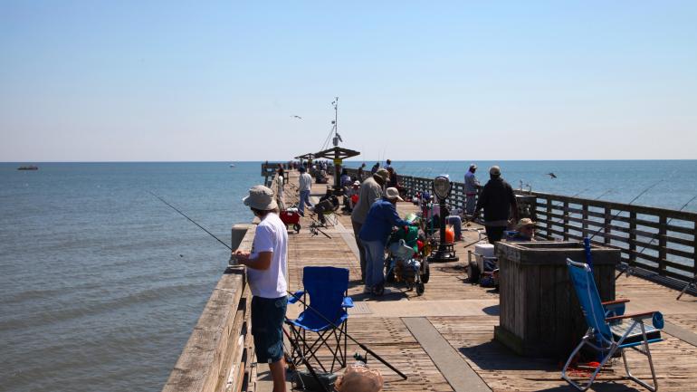 在杰克逊维尔码头备受欢迎的垂钓点抛竿垂钓