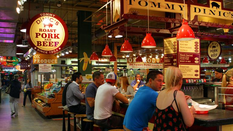 Variety of dining options and vendors inside the Reading Terminal Market