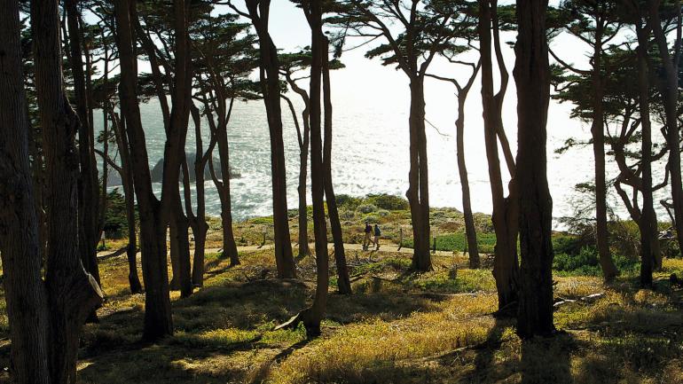 从金门附近的天涯海角欣赏清风徐徐、风景迷人的旧金山湾 从金门附近的天涯海角欣赏清风徐徐、风景迷人的旧金山湾