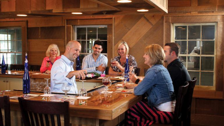 一群人在杜普林酒庄品尝葡萄酒