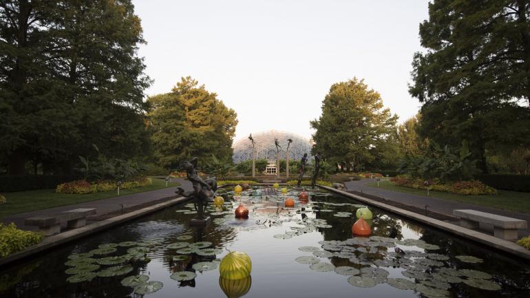密苏里州植物园的倒影池 密苏里州植物园的倒影池