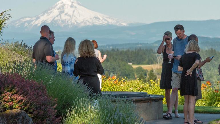 在西林恩的比特山葡萄园和酒庄欣赏到的胡德山无与伦比的景致