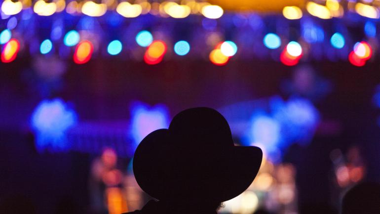 特莱瑞德蓝草音乐节上五颜六色的夜间表演彩灯