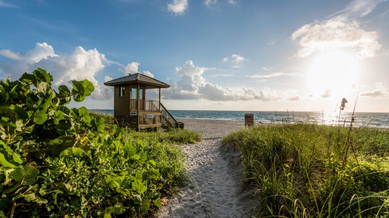 在德拉海滩的沙滩上享受宁静的清晨时光