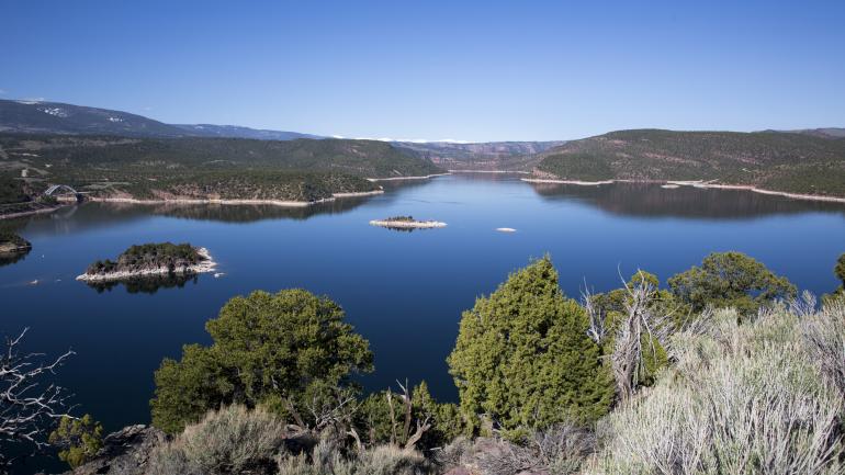 弗莱明峡谷四周植被繁茂的红岩峭壁