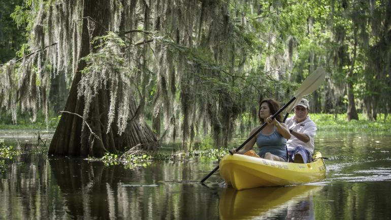 在路易斯安那州布罗布里奇划皮划艇游览马丁湖