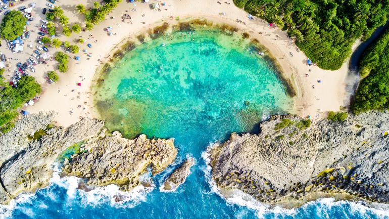Aerial view of Playa Mar Chiquita, a beach in Manati, Puerto Rico