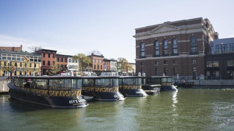 停靠在马里兰州巴尔的摩菲尔斯角街区的水上出租车