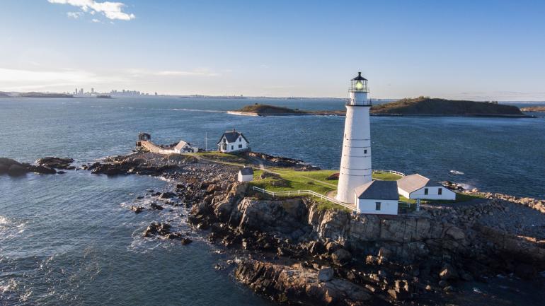 历史悠久的波士顿灯塔鸟瞰图 历史悠久的波士顿灯塔鸟瞰图