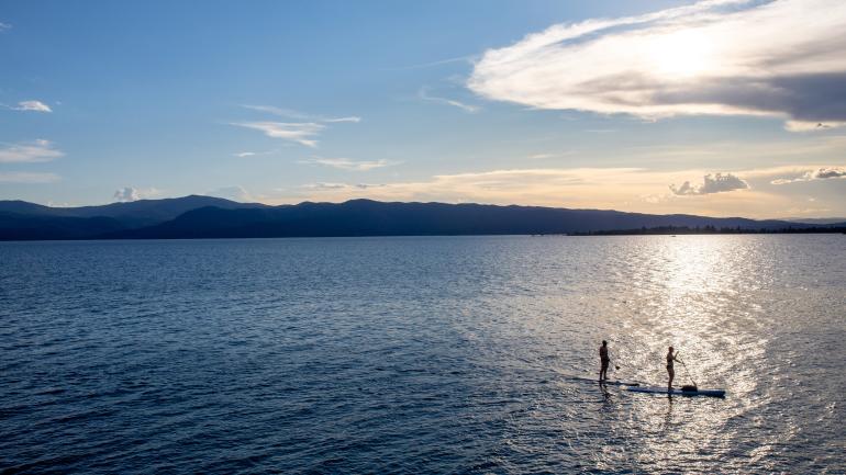 Paddleboarding on Flathead Lake near Kalispell, Montana