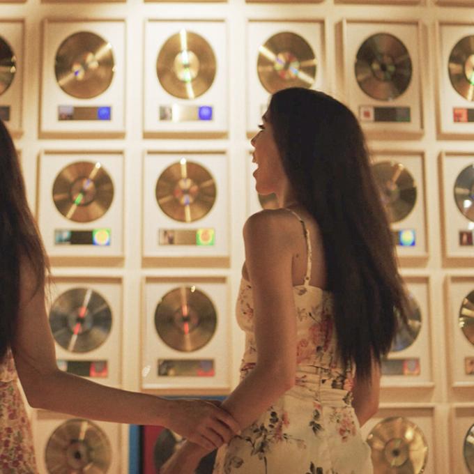 Gold records on display at a music museum in Tennessee