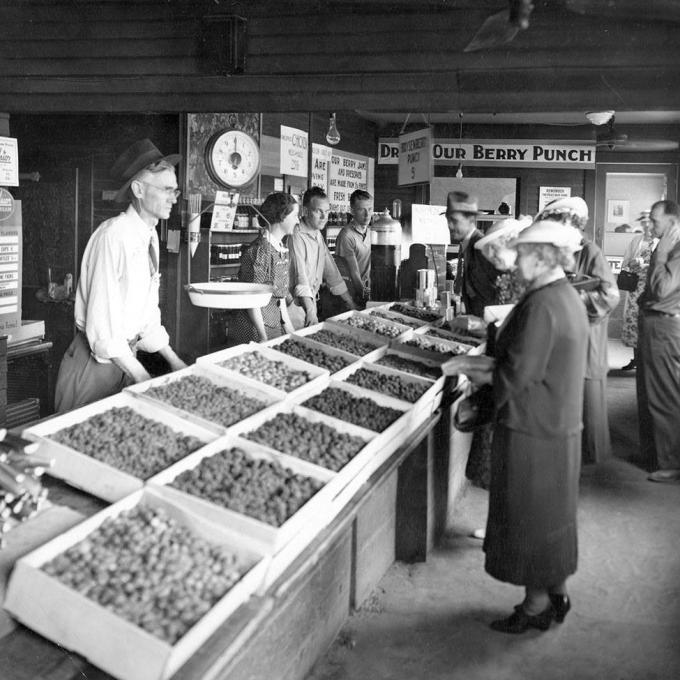 沃尔特·诺特和鲁道夫·博伊森的农场摊位的历史照片