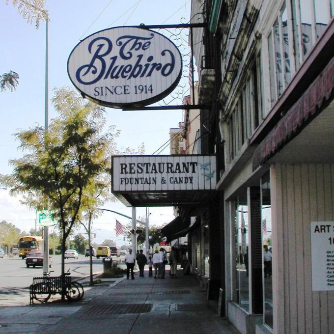 Exterior signage of Logan’s Bluebird Restaurant