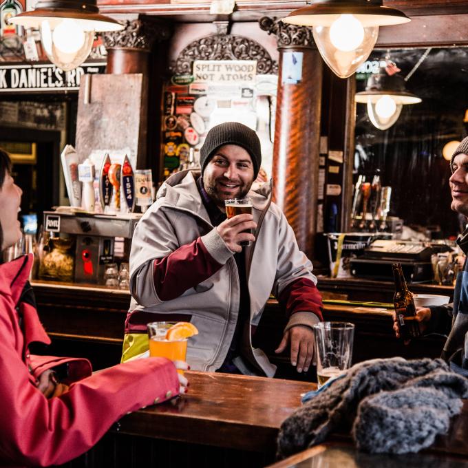 Sipping beers at the Gold Pan Saloon in Breckenridge Sipping beers at the Gold Pan Saloon in Breckenridge