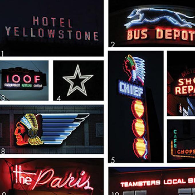 爱达荷州波卡特洛各种经过修复的霓虹灯招牌