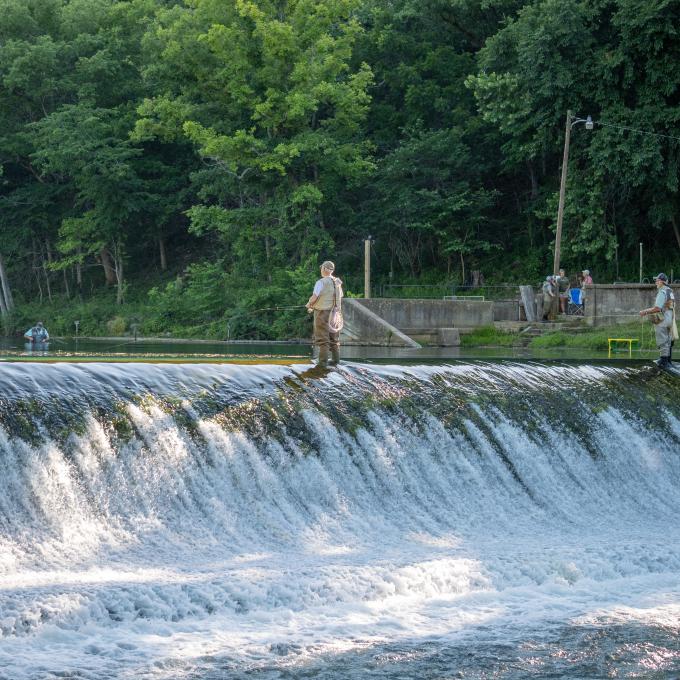 在密苏里州莱巴嫩的贝内特泉州立公园垂钓鳟鱼 在密苏里州莱巴嫩的贝内特泉州立公园垂钓鳟鱼