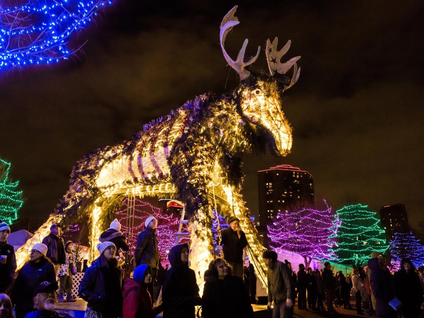 HoliDazzle 游行期间的霓虹驼鹿 HoliDazzle 游行期间的霓虹驼鹿