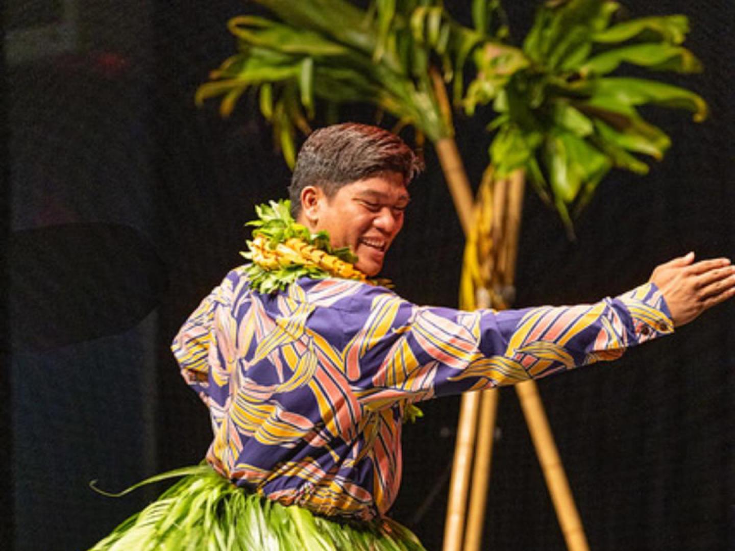 在可爱岛的莫基哈纳节 (Mokihana Festival) 上表演的传统草裙舞 在可爱岛的莫基哈纳节 (Mokihana Festival) 上表演的传统草裙舞
