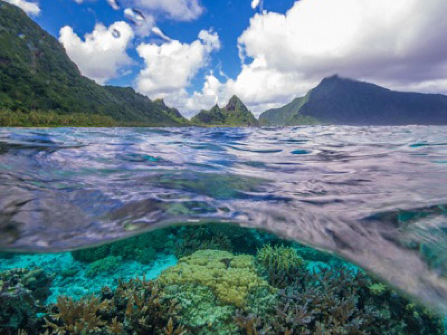 Coral reef and mountain peaks in the Manu’a Islands