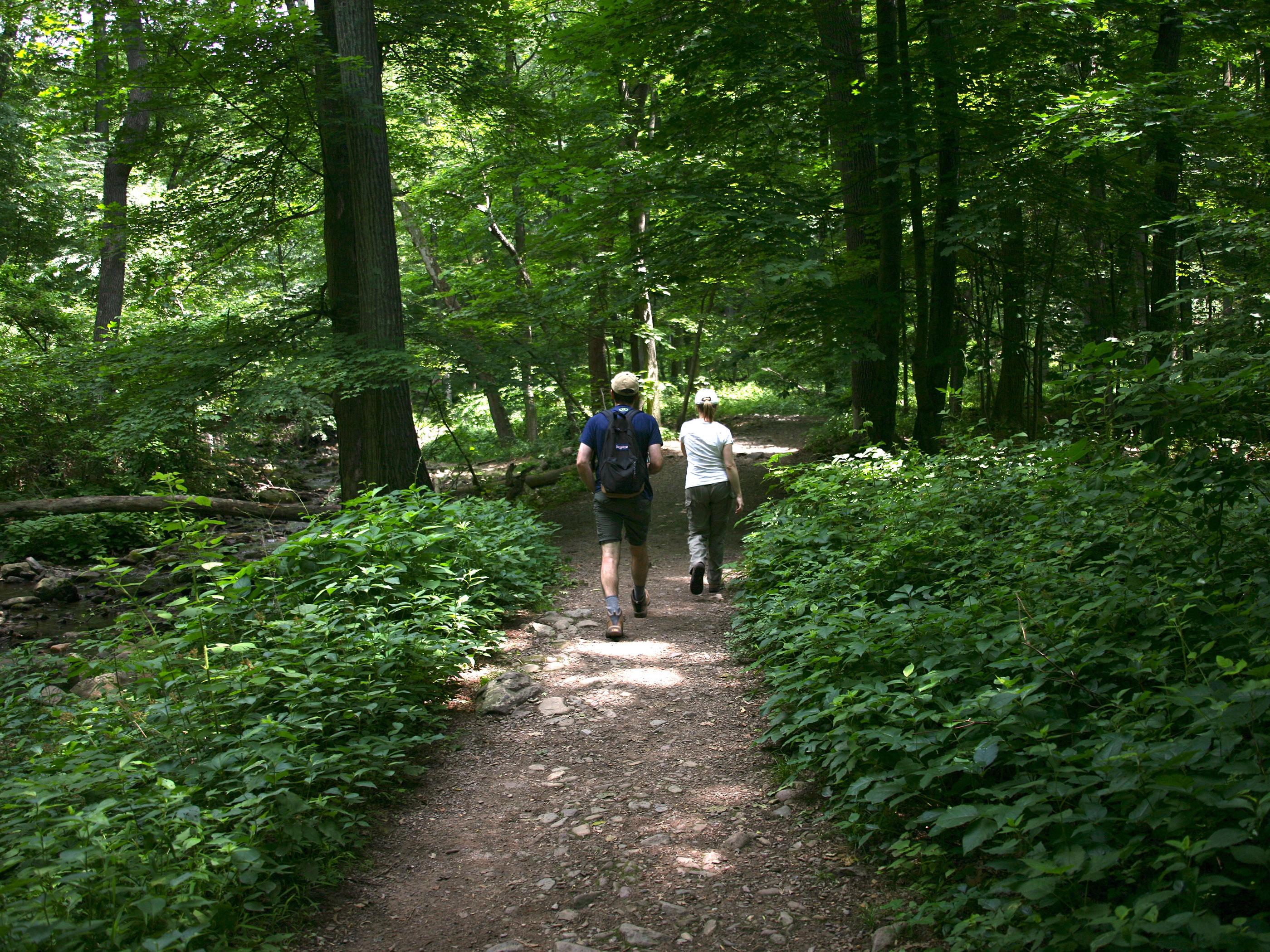Couple hiking on the Appalachian Trail in New Jersey Couple hiking on the Appalachian Trail in New Jersey