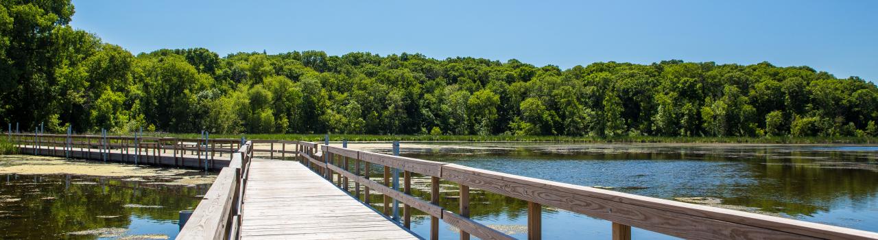 明尼苏达州圣路易斯帕克韦斯特伍德山自然中心的山间栈道