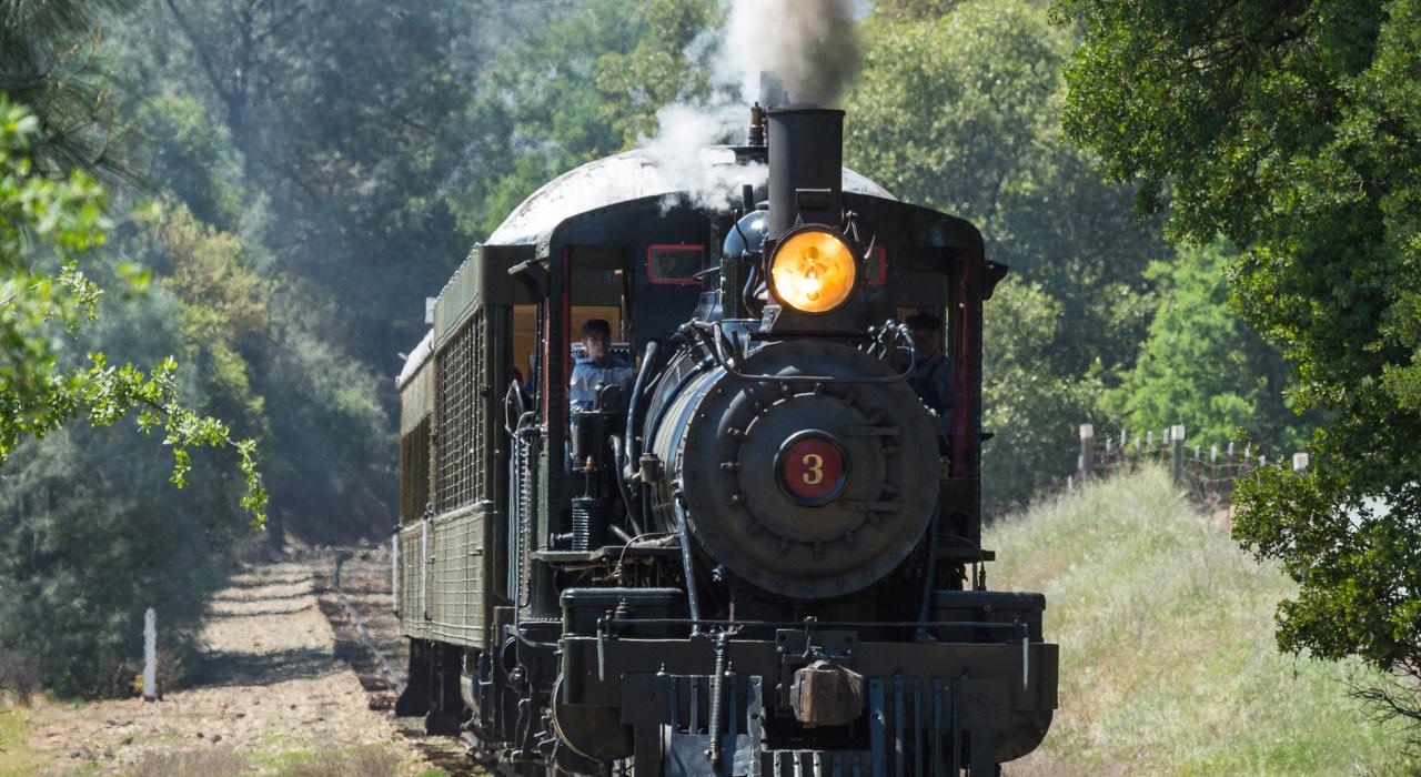 The steam train chugs along at Railtown 1897 State Historic Park  The steam train chugs along at Railtown 1897 State Historic Park