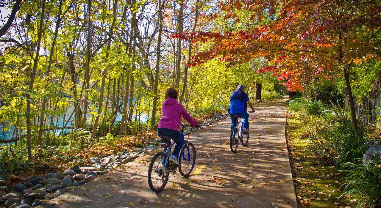 Cycling amid fall foliage on the Sacramento River National Recreation Trail Cycling amid fall foliage on the Sacramento River National Recreation Trail