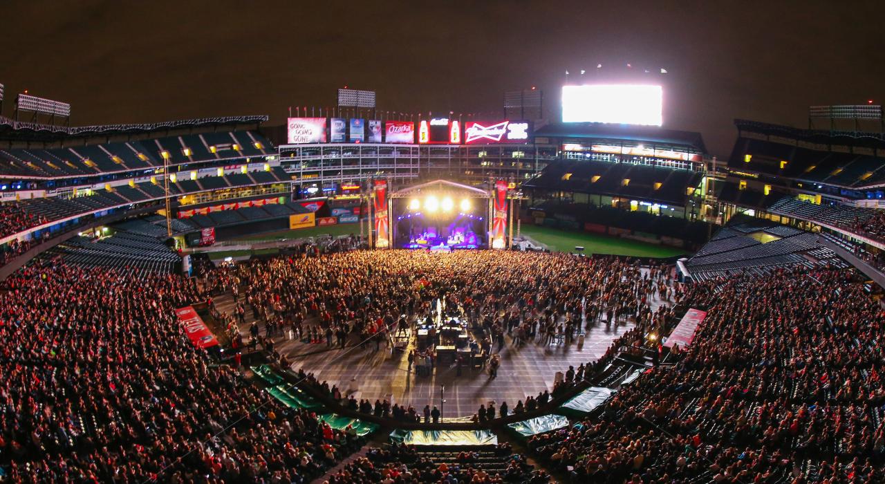 A packed house for a show at Globe Life Park, home of the Texas Rangers A packed house for a show at Globe Life Park, home of the Texas Rangers