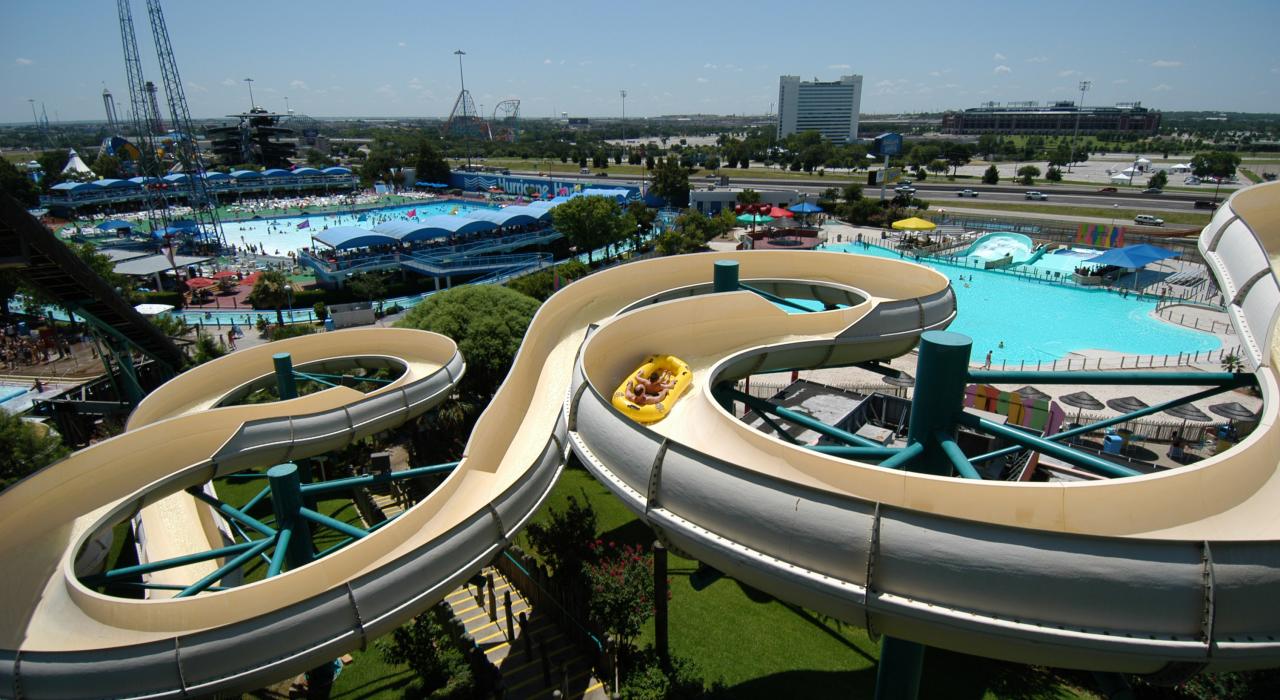 Winding waterslide at Six Flags Hurricane Harbor Winding waterslide at Six Flags Hurricane Harbor