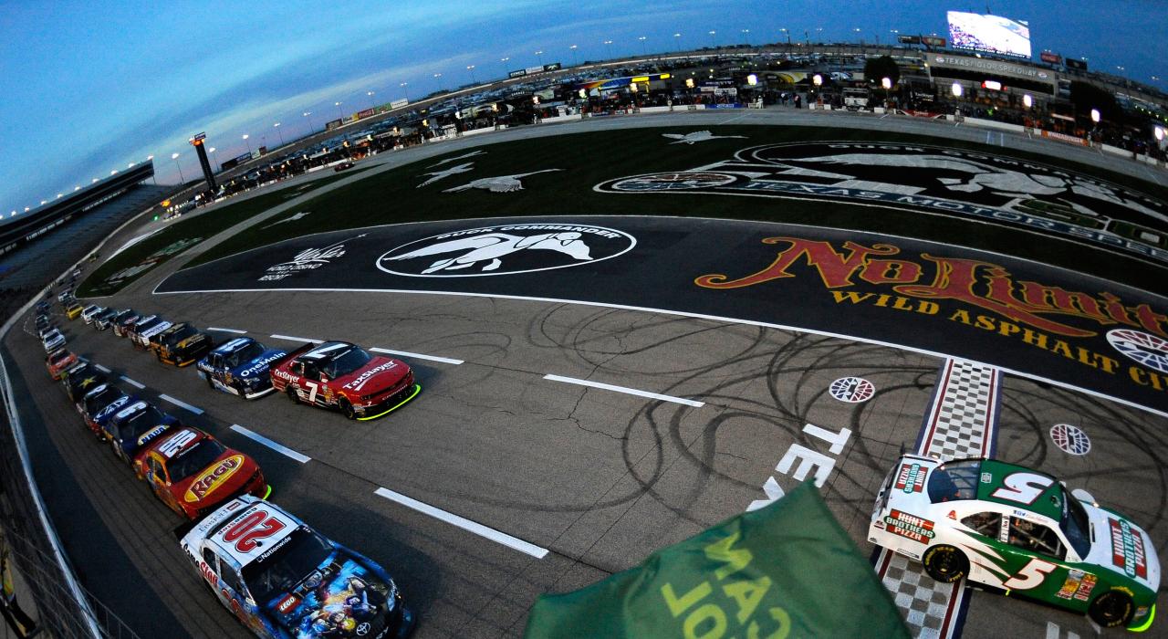 Crossing the finish line at Texas Motor Speedway