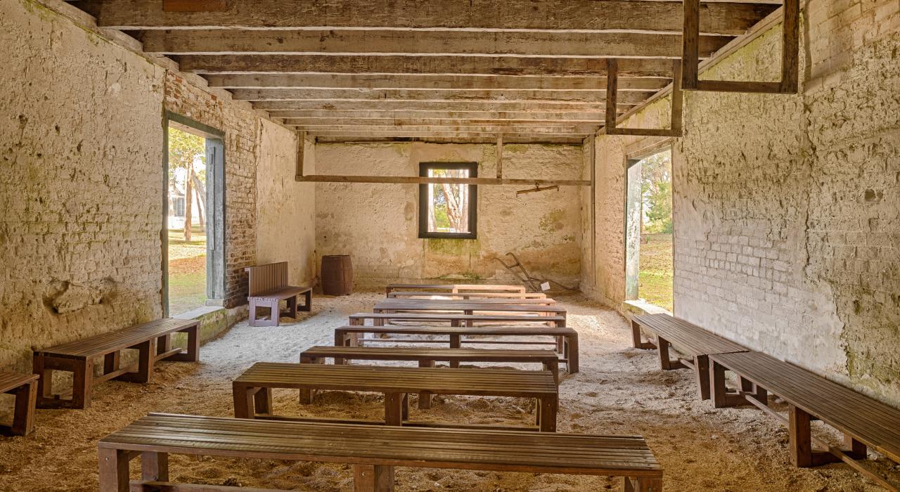 Inside the historic tabby-walled barn at Kingsley Plantation Inside the historic tabby-walled barn at Kingsley Plantation