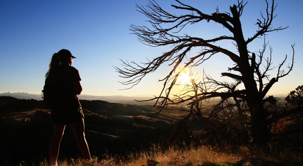 在日落时分徒步至 Drinking Horse Mountain 山山顶 在日落时分徒步至 Drinking Horse Mountain 山山顶