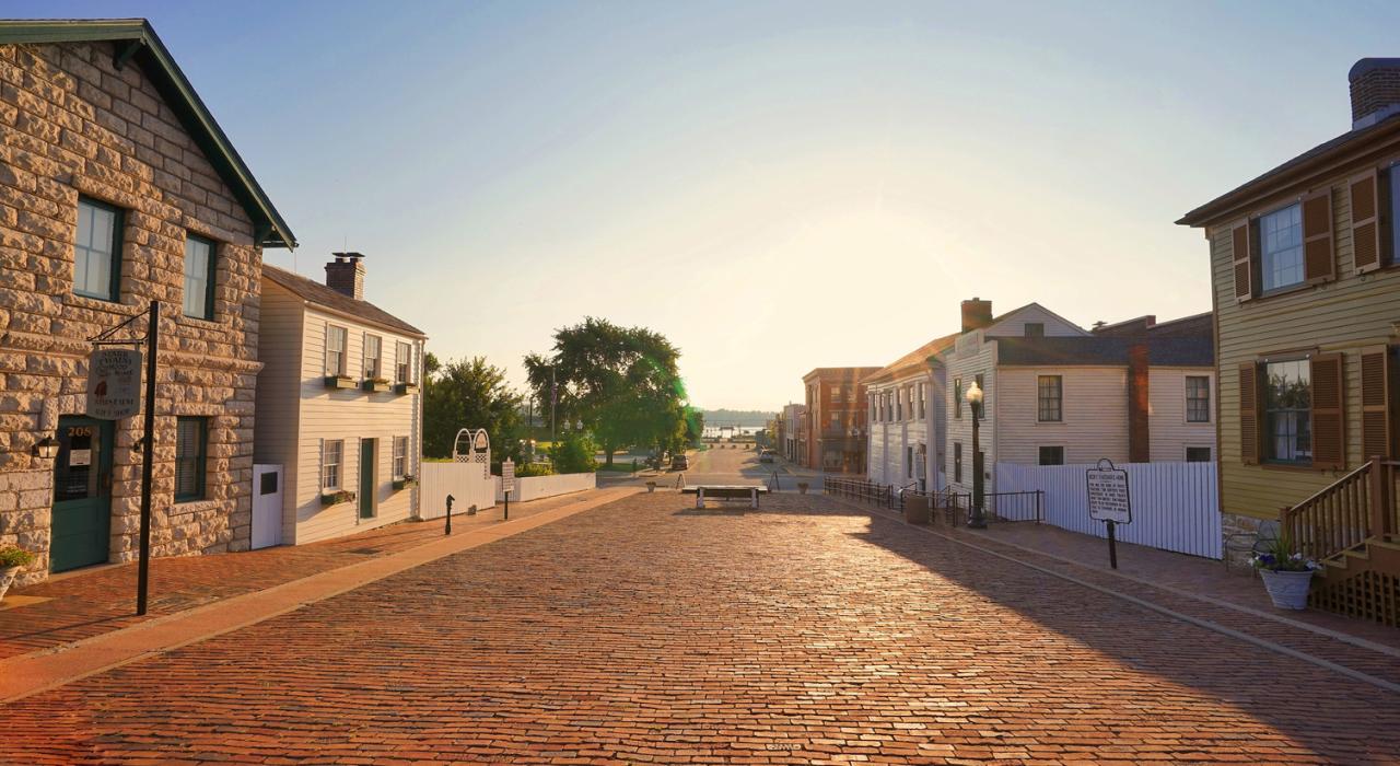 Quaint brick streets lined by historic homes