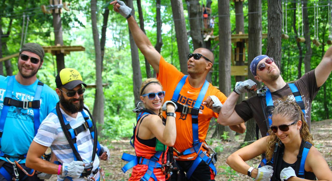 One last group shot before ziplining at the Frankenmuth Aerial Park One last group shot before ziplining at the Frankenmuth Aerial Park