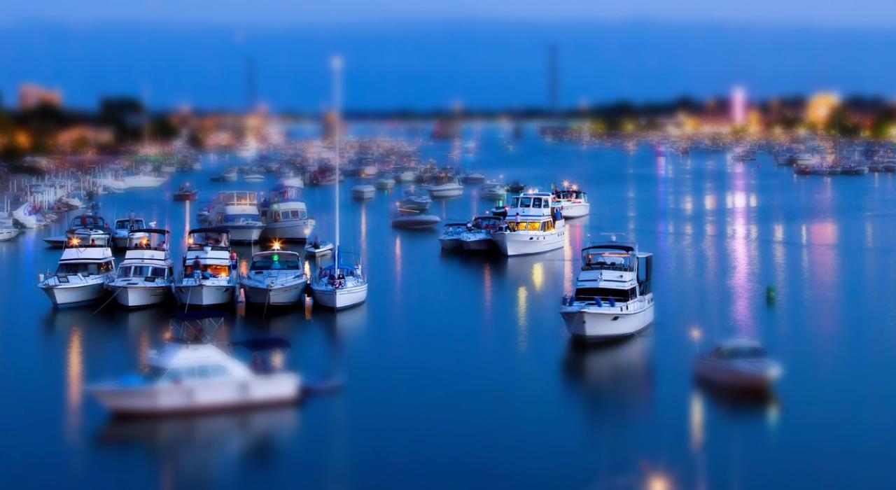 Boats posed like toys in Saginaw Bay  Boats posed like toys in Saginaw Bay