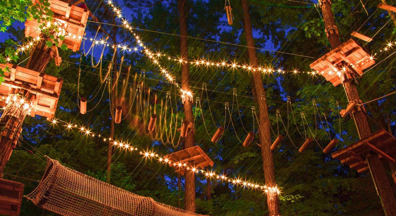 The Frankenmuth Aerial Park's illuminated treetops The Frankenmuth Aerial Park's illuminated treetops
