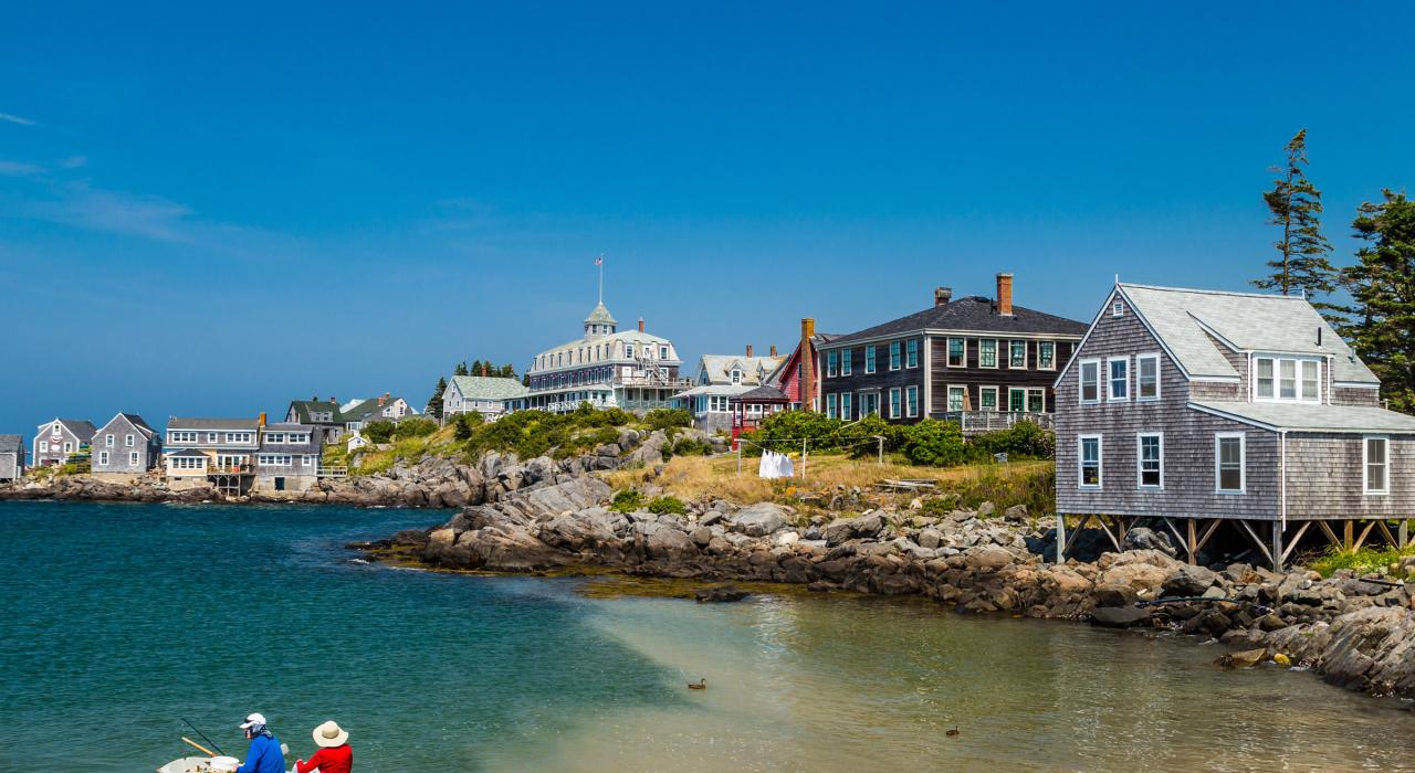 Waterfront view of houses along the Monhegan Island shoreline Waterfront view of houses along the Monhegan Island shoreline